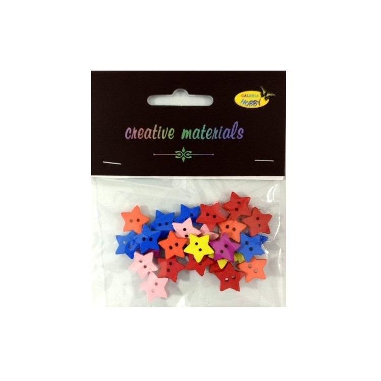 Guziki drewniane kolorowe gwiazdki 15mm 6g ok 30sz