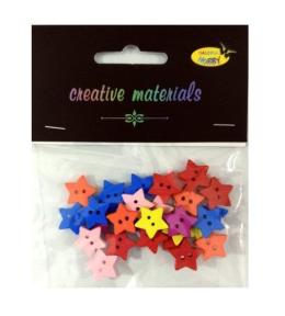 Guziki drewniane kolorowe gwiazdki 15mm 6g ok 30sz