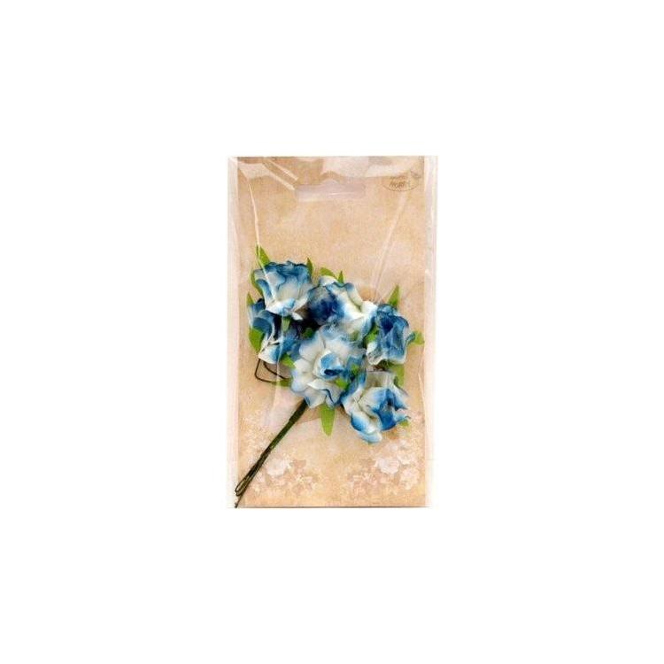 Kwiatki materiałowe niebiesko-białe 3cm 6szt