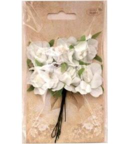 Kwiatki materiałowe białe 3cm 6szt