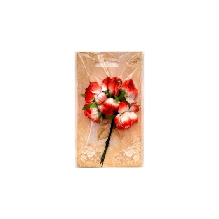 Kwiatki materiałowe czerwono-białe 3cm 6szt