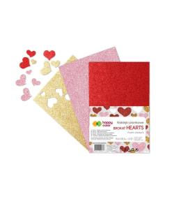 Naklejki Serca brokatowe A5 3szt mix HAPPY COLOR