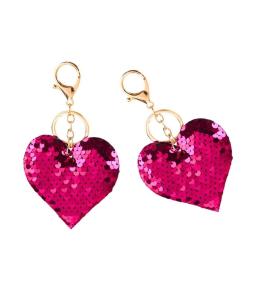 Brelok serce z cekinami różowe