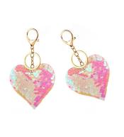 Brelok serce z cekinami różowe