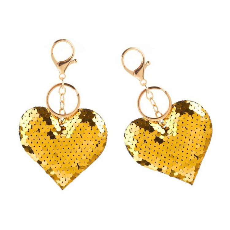 Brelok serce z cekinami złote