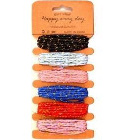 Sznurki papierowe z nitką złotą 6 kolorów