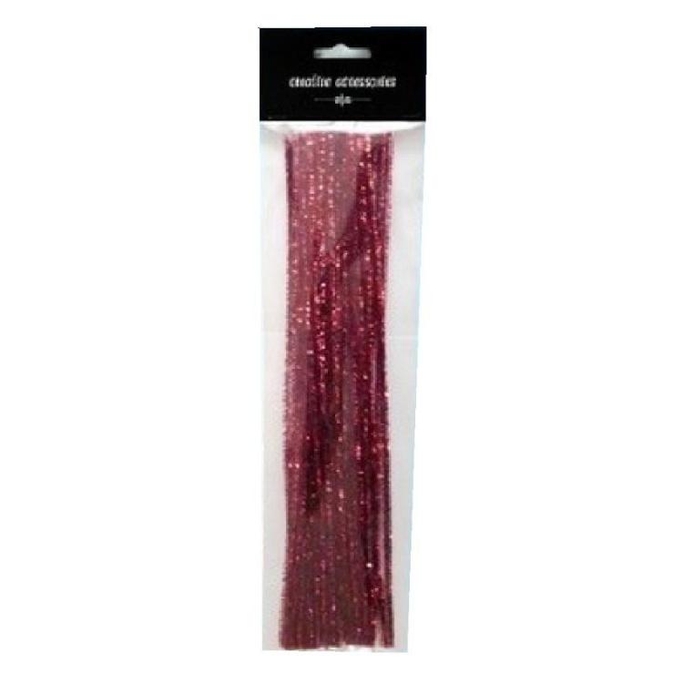 Druty chenille 30cm czerwony metallic 25szt