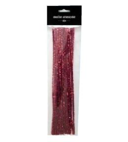 Druty chenille 30cm czerwony metallic 25szt