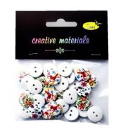 Guziki drewniane białe nadruk kwiaty 15mm 15g