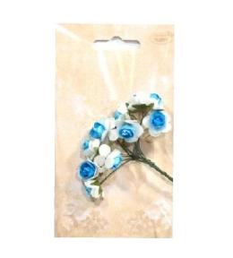 Kwiatki papierowe różyczki biało-niebieskie