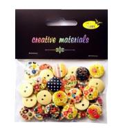 Guziki drewniane kremowe nadruk kwiaty 15mm 15g