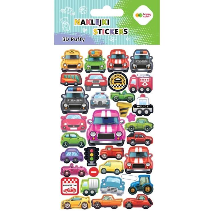 Naklejki 3D Puffy Cars 10x20cm HAPPY COLOR