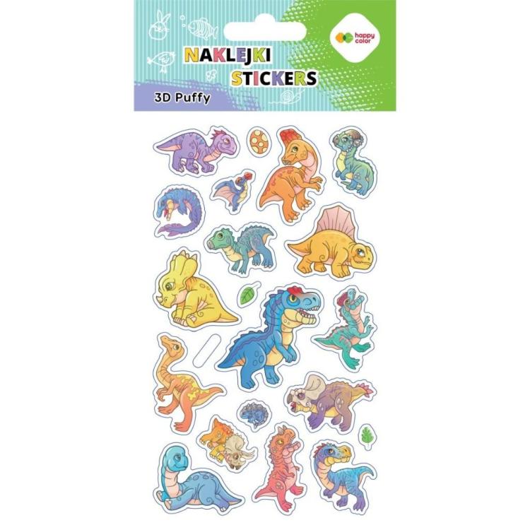 Naklejki 3D Puffy Dino 10x20cm HAPPY COLOR