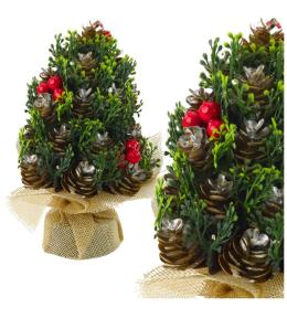 Choinka ozdobna z jarzębiną i szyszkami 17x10cm