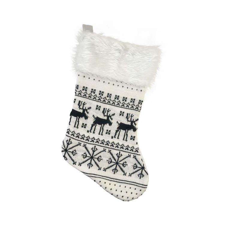 Skarpeta świąteczna biała w renifery 41x22cm