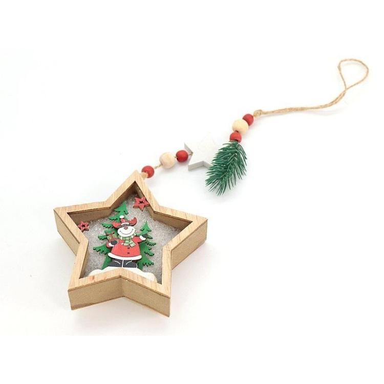 Zawieszka drewniana gwiazda ze światłem LED