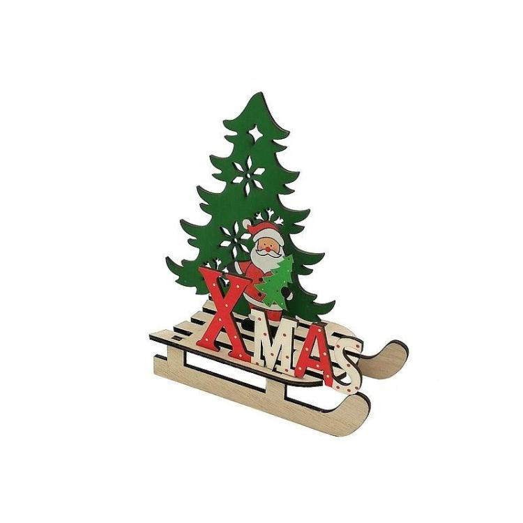 Bałwanek drewniany na saniach 20x18cm
