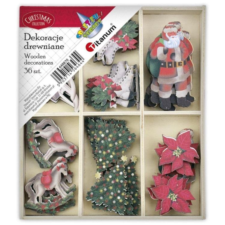 Drewniane dekoracje w drewnianym pudełku 96x110mm