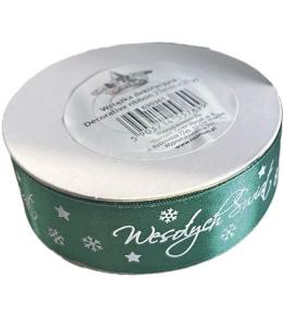 Wstążka satynowa Wesołych Świąt 25mm zielona