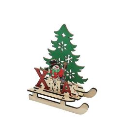 Dekoracja świąteczna drewniana bałwanek na saniach