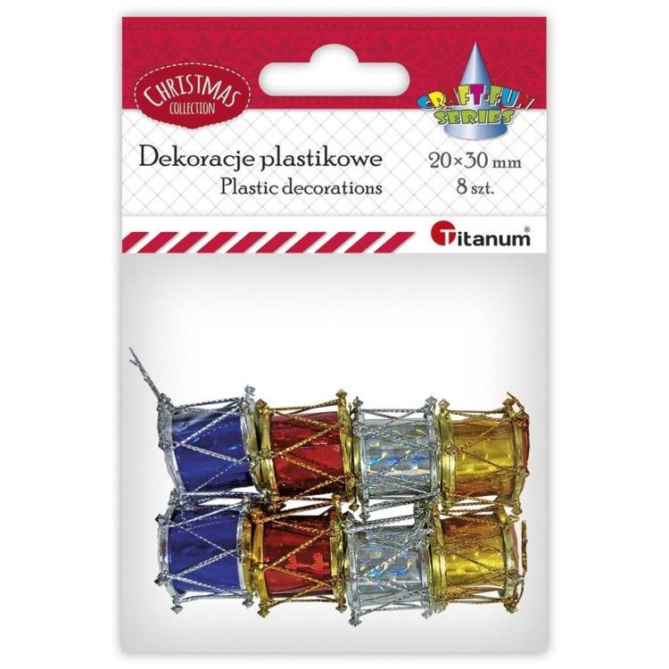 Dekoracje plastikowe bębenek Xmass 20x30mm 8szt
