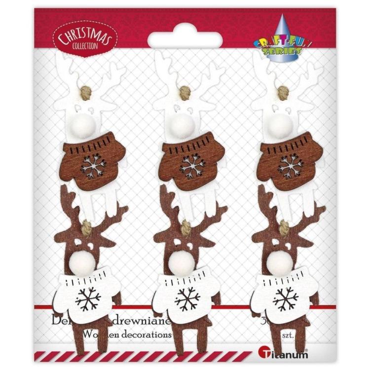 Zawieszki drewniane renifery w sweterkach 6szt