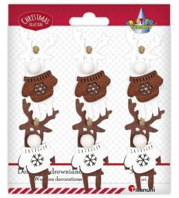 Zawieszki drewniane renifery w sweterkach 6szt