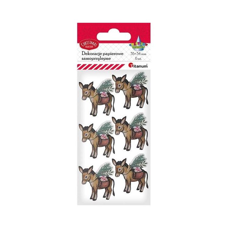 Dekoracje samoprzylepne papierowe 3D osiołki 6szt
