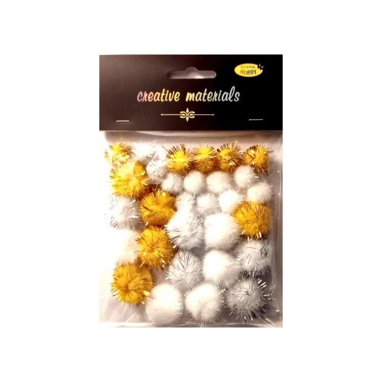 Pompony Glitter miks 30szt złoto,srebro