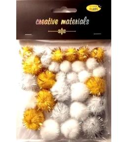 Pompony Glitter miks 30szt złoto,srebro