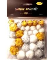 Pompony Glitter miks 30szt złoto,srebro