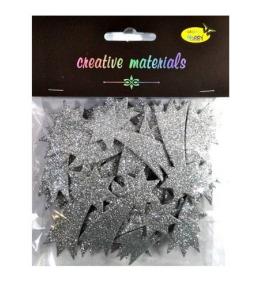 Komety z pianki brokatowej srebrne ok 50szt