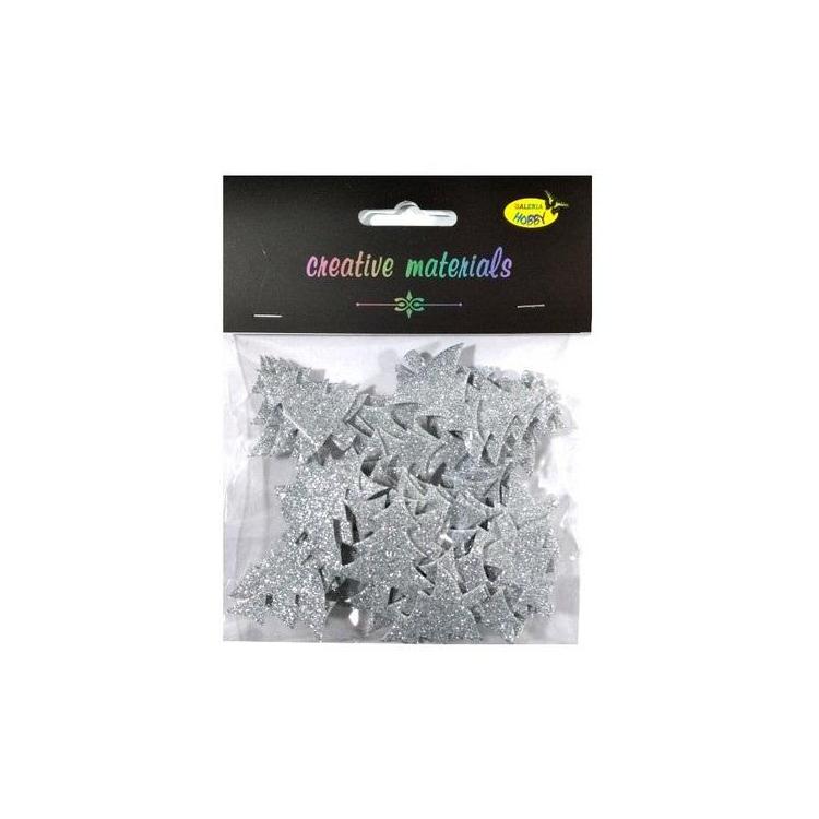 Choinki z pianki brokatowej srebrne ok 50szt