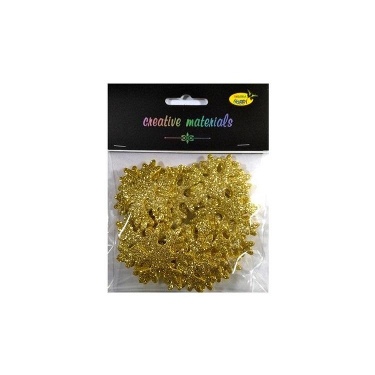 Śnieżynki z pianki brokatowej złote ok 30szt