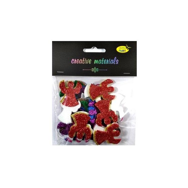 Aniołki z pianki brokatowej kolorowe ok 50szt