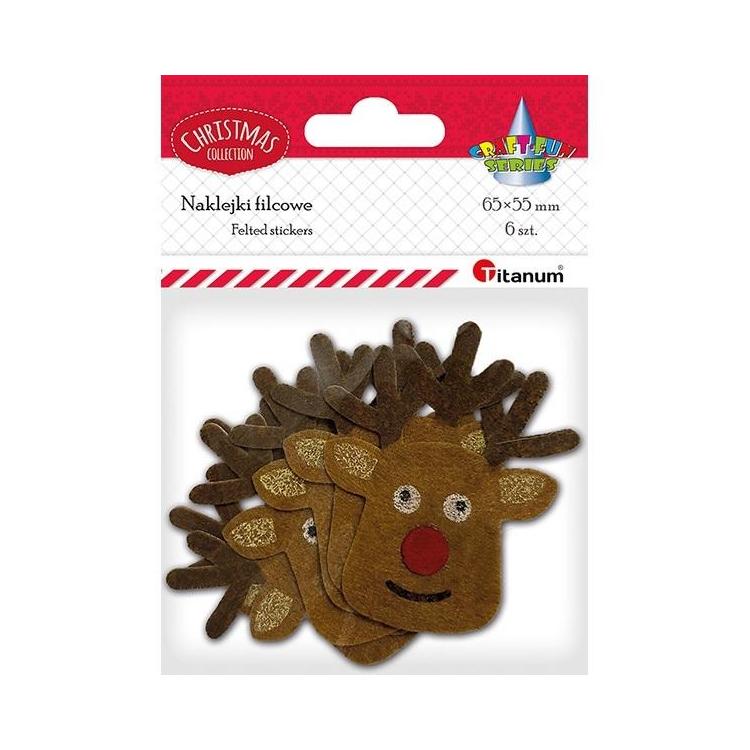 Naklejki filcowe głowy renifera 55x65mm 6szt