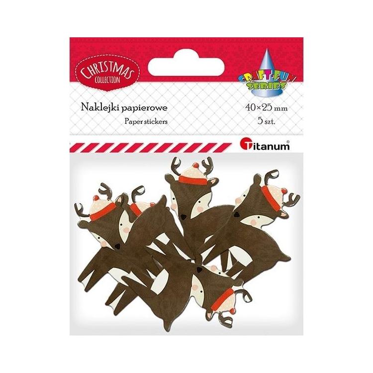 Naklejki papierowe renifery 25x40mm 5szt