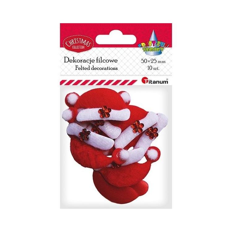 Dekoracje filcowe czapka Mikołaja 50x25mm 10szt
