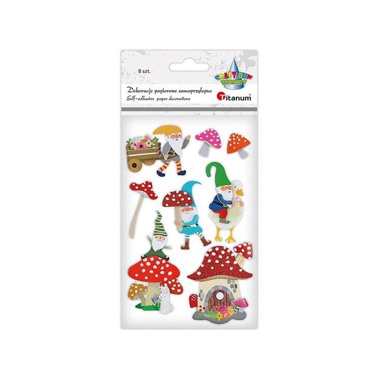 Dekoracje samoprzylepne papierowe 3D krasnale 8szt