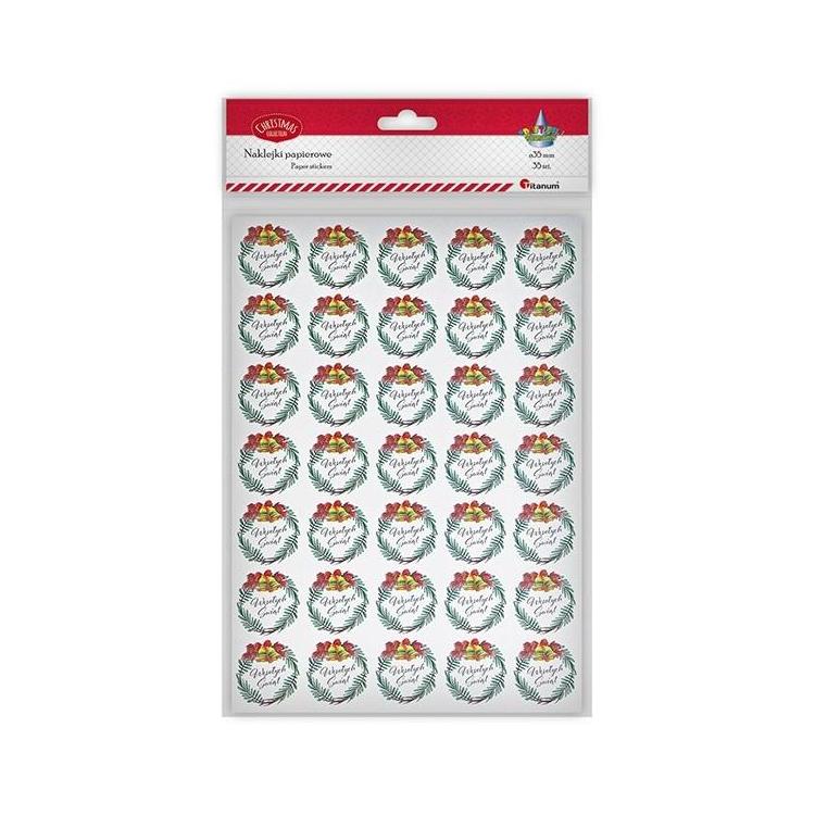 Naklejki papier wianek z dzwonkami Wesołych Świąt