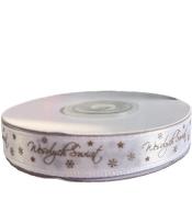 Wstążka satynowa Wesołych Świąt 12mm biała