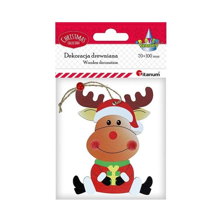 Zawieszka drewniana renifer siedzący 72x98mm