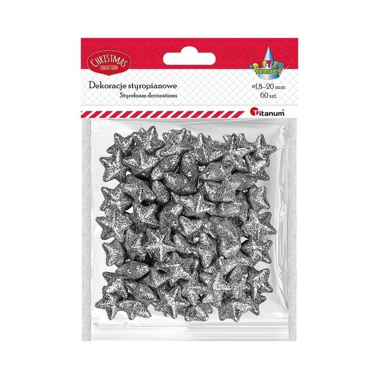 Styropianowe gwiazdki 20x18mm srebrne 60szt