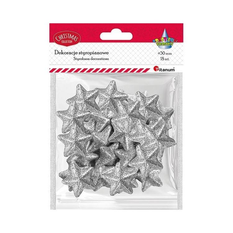 Styropianowe gwiazdki 30x28mm srebrne 18szt