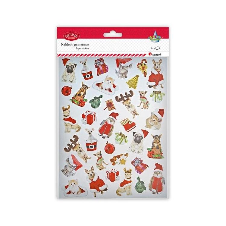 Naklejki papierowe świątecznie psy i koty 72szt