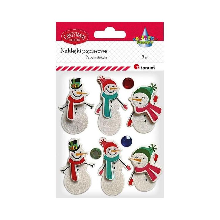 Naklejki papierowe 3D Bałwanki 6szt