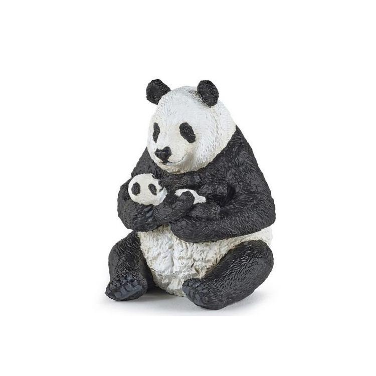 Panda z młodym siedząca