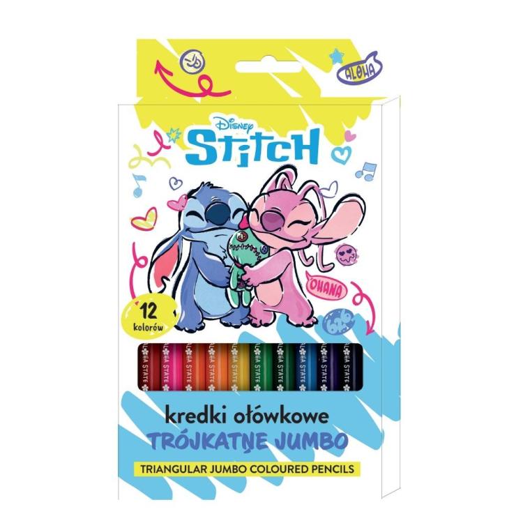 Kredki ołówkowe trójkątne Jumbo 12 kolorów Stitch