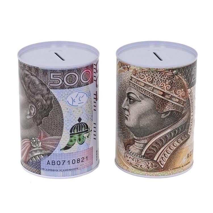 Skarbonka metalowa banknoty złoty polski MIX