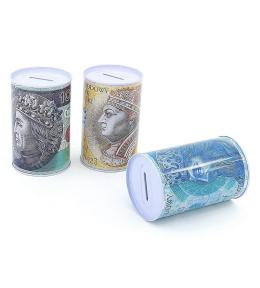 Skarbonka metalowa puszka Waluta PLN mix